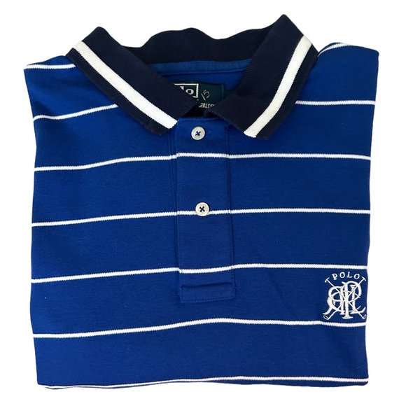 Polo Ralph Lauren Blue & White Striped Golf Polo Shirt Sz L - Picture 2 of 9